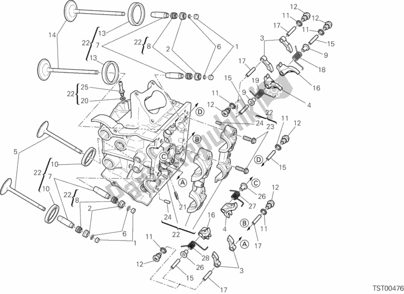 Alle onderdelen voor de Horizontale Cilinderkop van de Ducati Multistrada 1200 S Touring D-air 2014